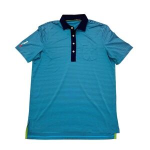 RLX Ralph Lauren Polo Shirt Mens M Blue Stripes Logo Performance Golf *Read